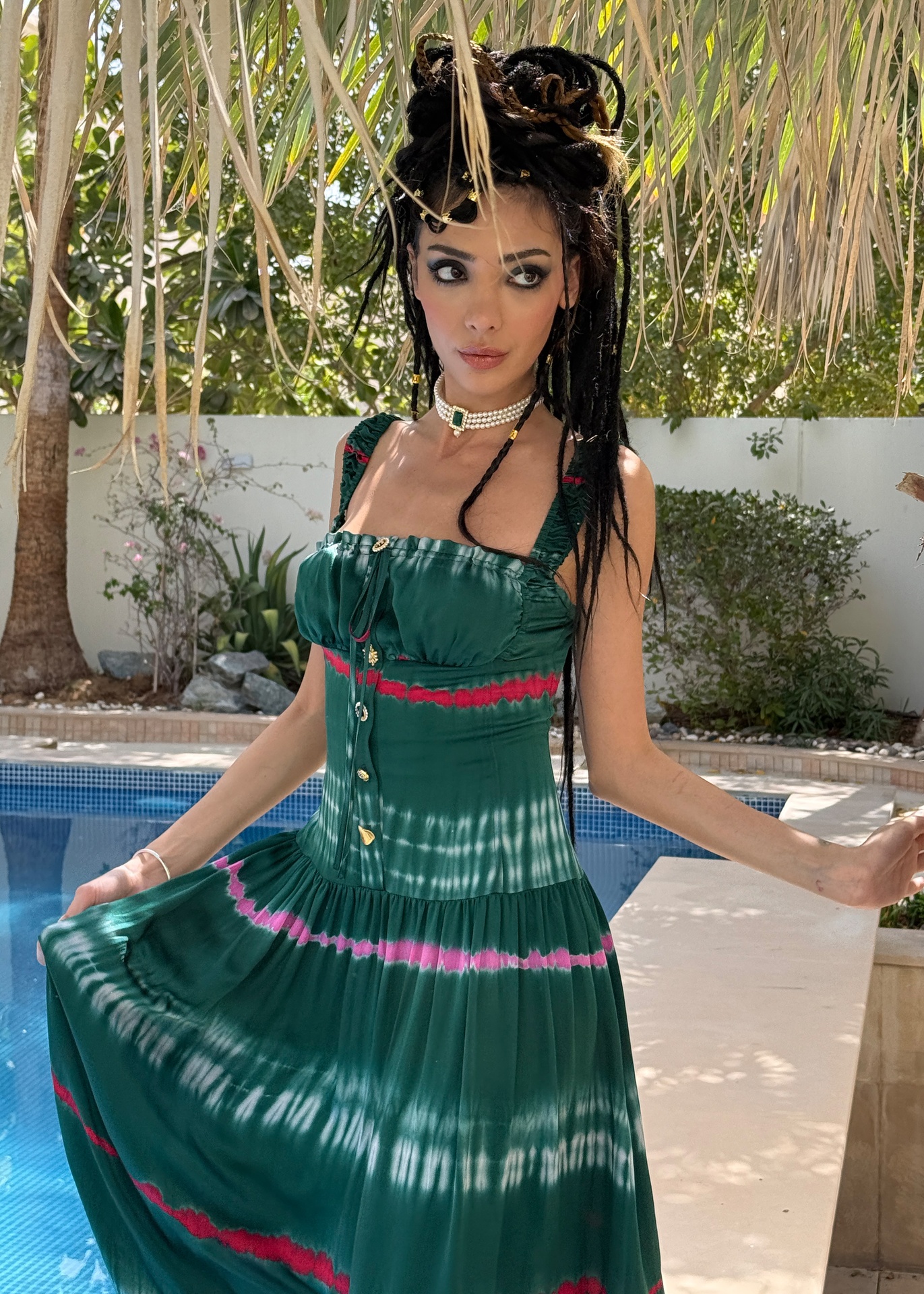 Gianna green silk dress