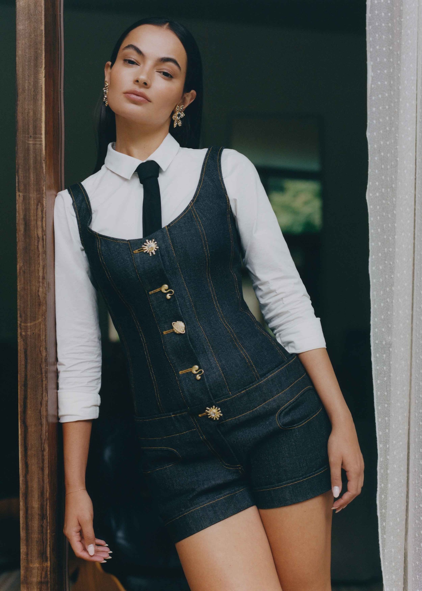 Cinch Corseted Denim Playsuit
