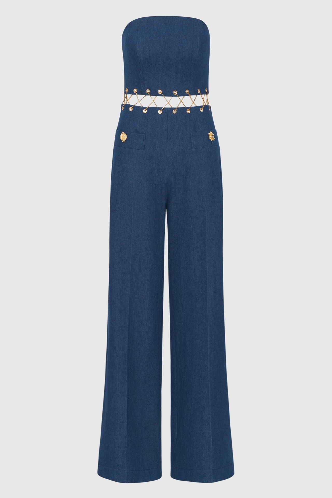 Crystal Chain Denim Jumpsuit (UK6)