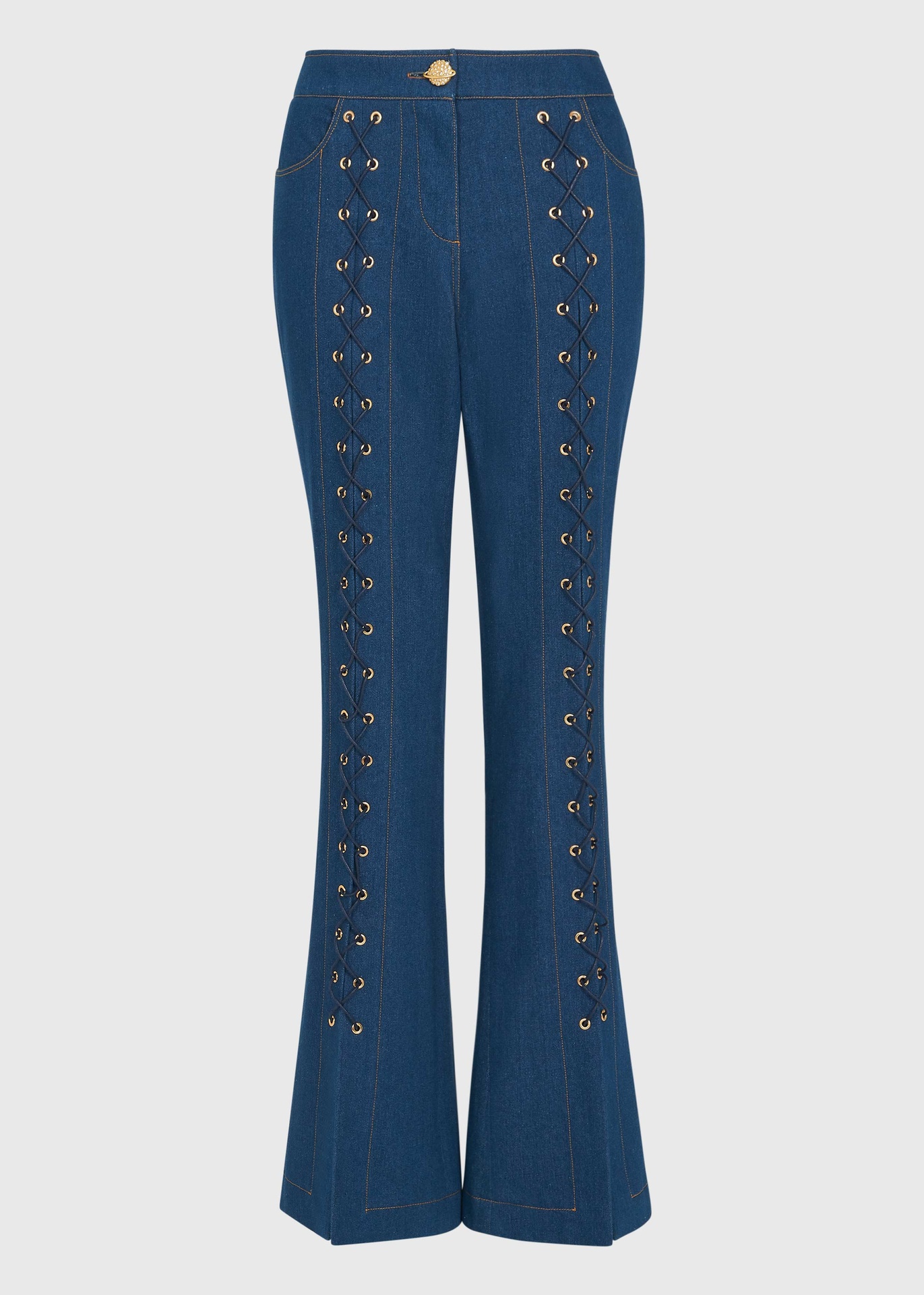 Lace-Up Blue Flared Denim Trousers (UK6)